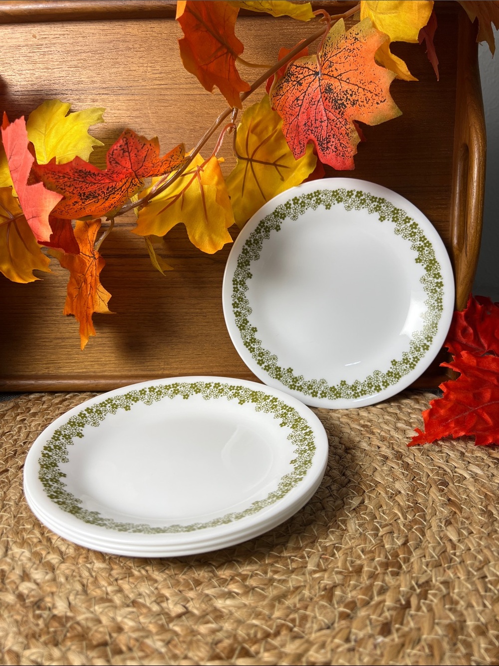 Vintage Corelle Spring Blossom Green 7.25” Plates Set of 4